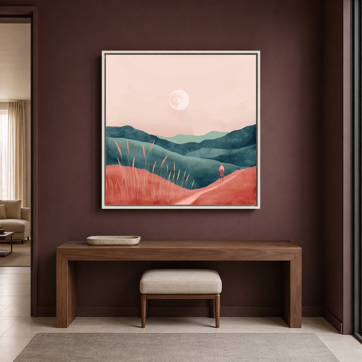 Boho Wall Art Painting Pink Mountain Canvas for Home Wall Decor