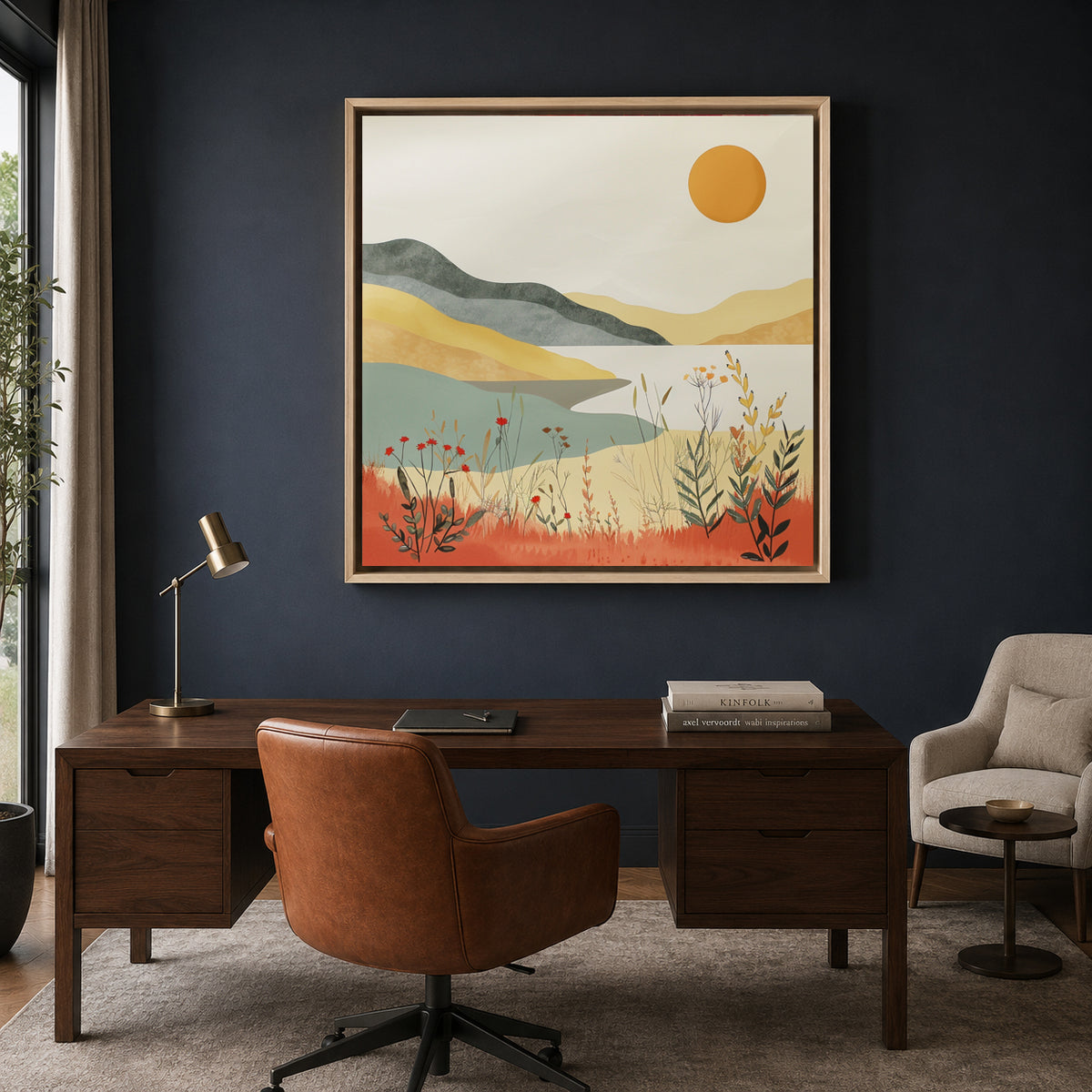 Boho Wall Art Painting Lake Landscape Canvas for Home Wall Decor