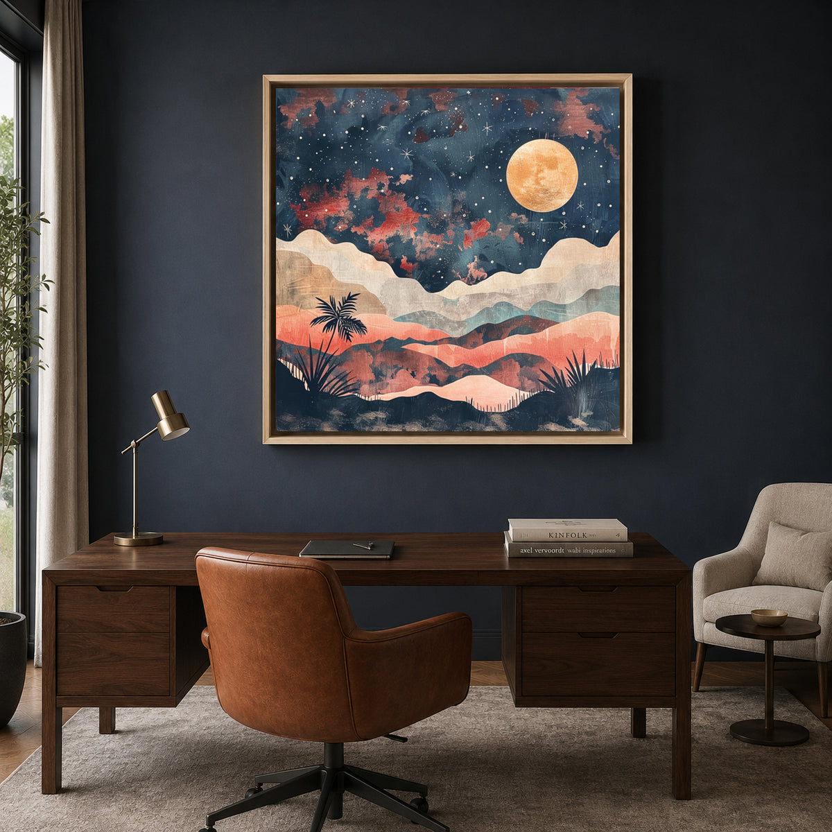 Boho Wall Art Painting Moon Landscape Canvas for Home Decor