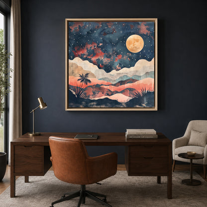 Boho Wall Art Painting Moon Landscape Canvas for Home Decor