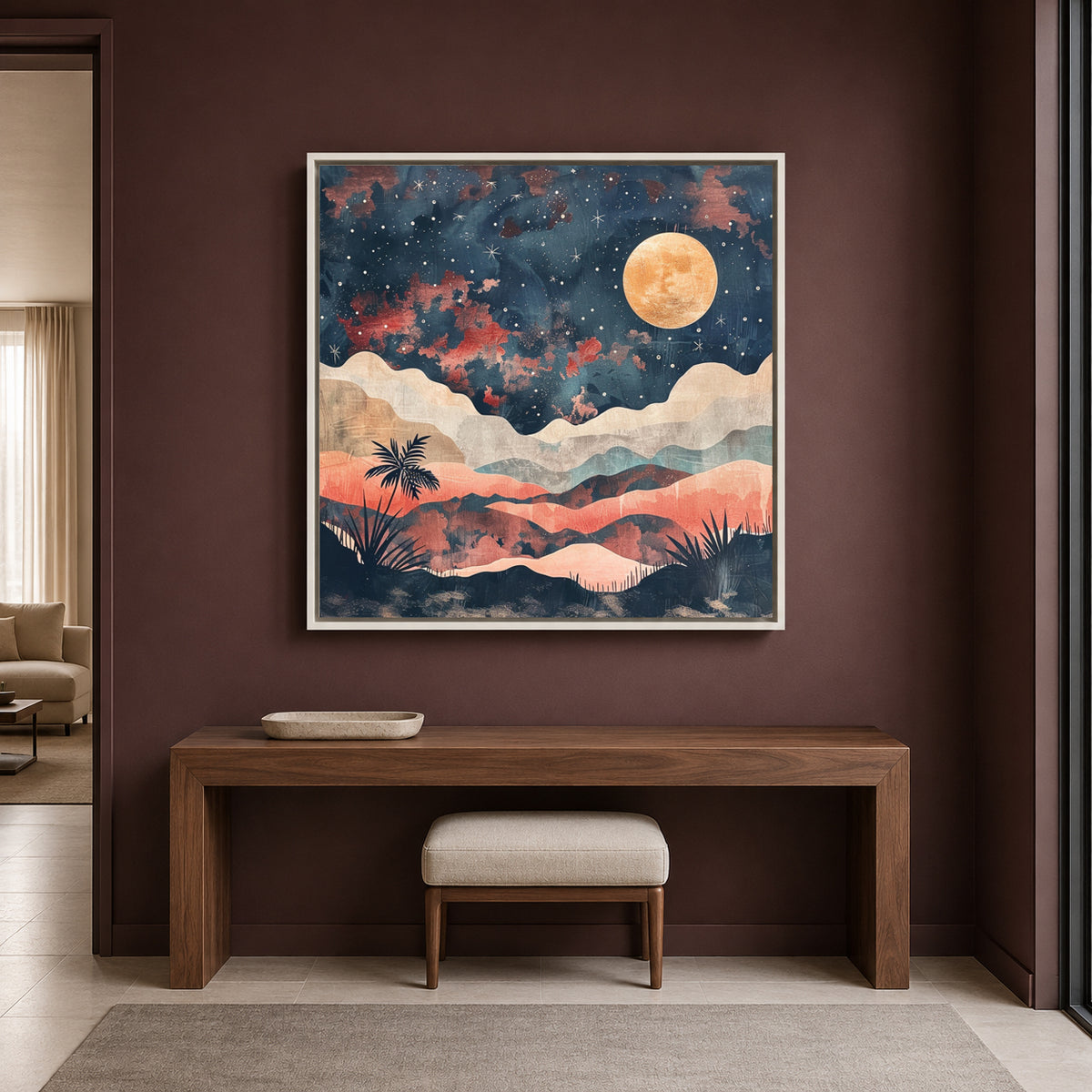 Boho Wall Art Painting Moon Landscape Canvas for Home Decor