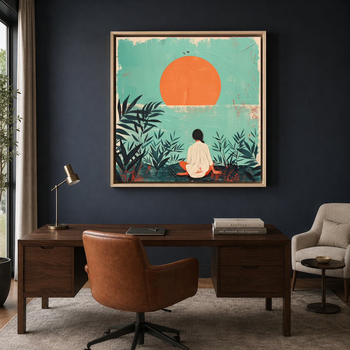 Boho Wall Art Sunset Meditation Canvas for Living Room Bedroom Decor