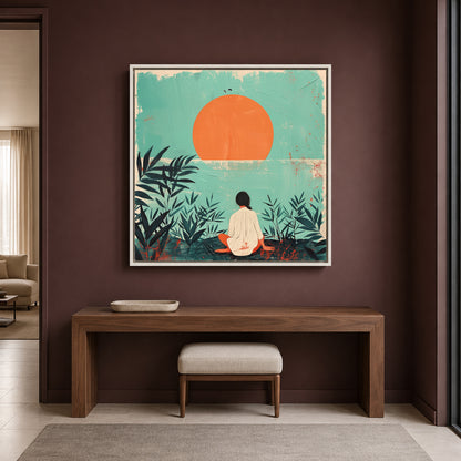 Boho Wall Art Sunset Meditation Canvas for Living Room Bedroom Decor