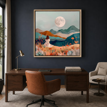 Boho Wall Art Moon Mountain Canvas for Living Room Bedroom Decor