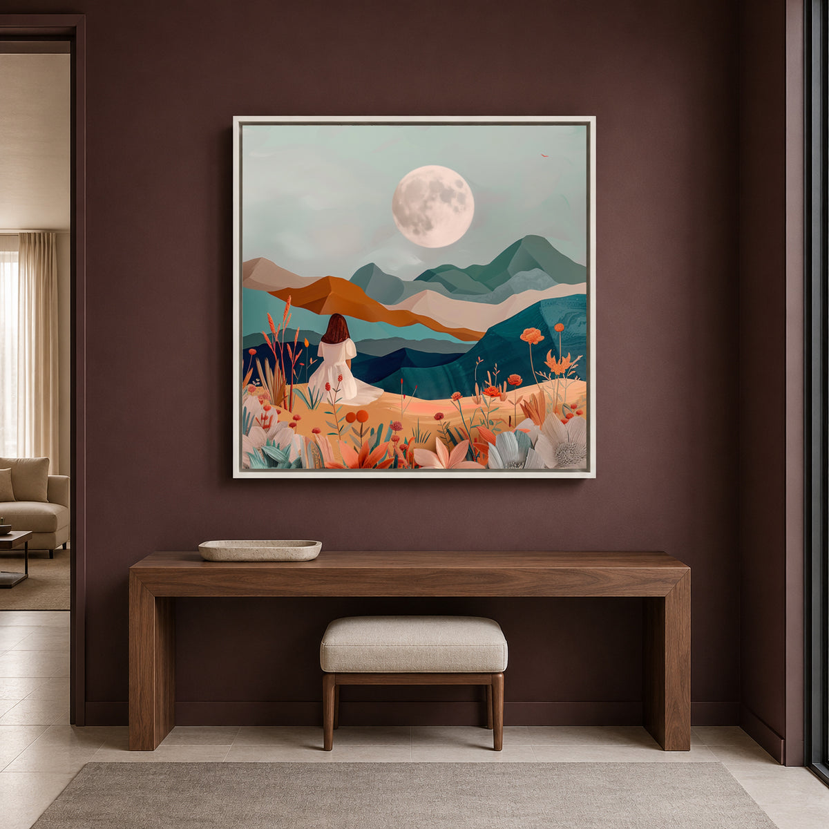Boho Wall Art Moon Mountain Canvas for Living Room Bedroom Decor