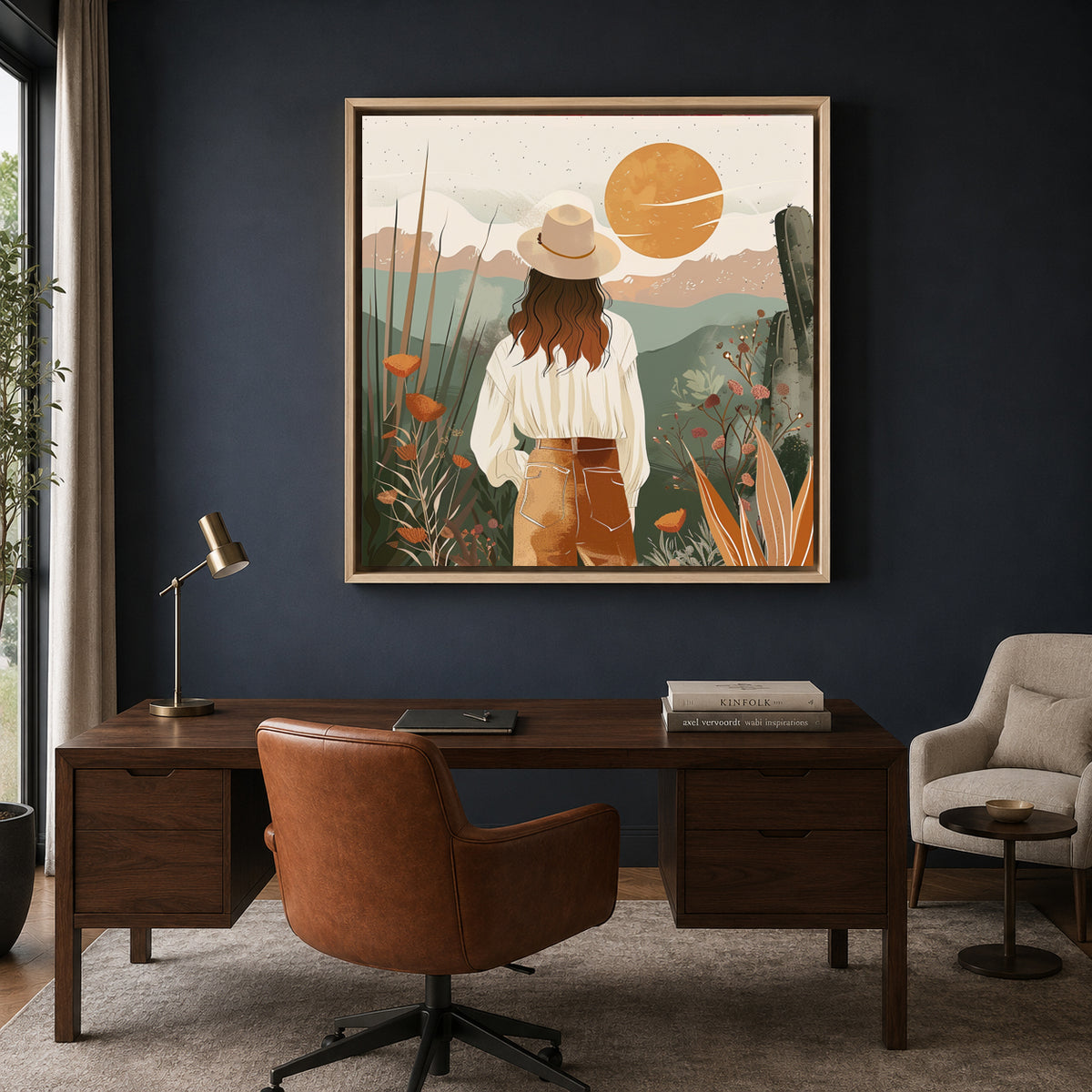 Boho Wall Art Desert Girl Canvas for Living Room Bedroom Decor