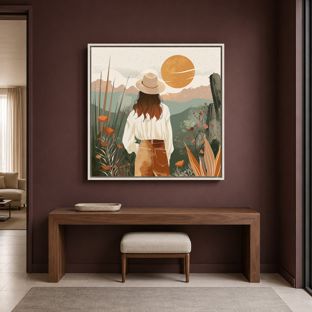 Boho Wall Art Desert Girl Canvas for Living Room Bedroom Decor