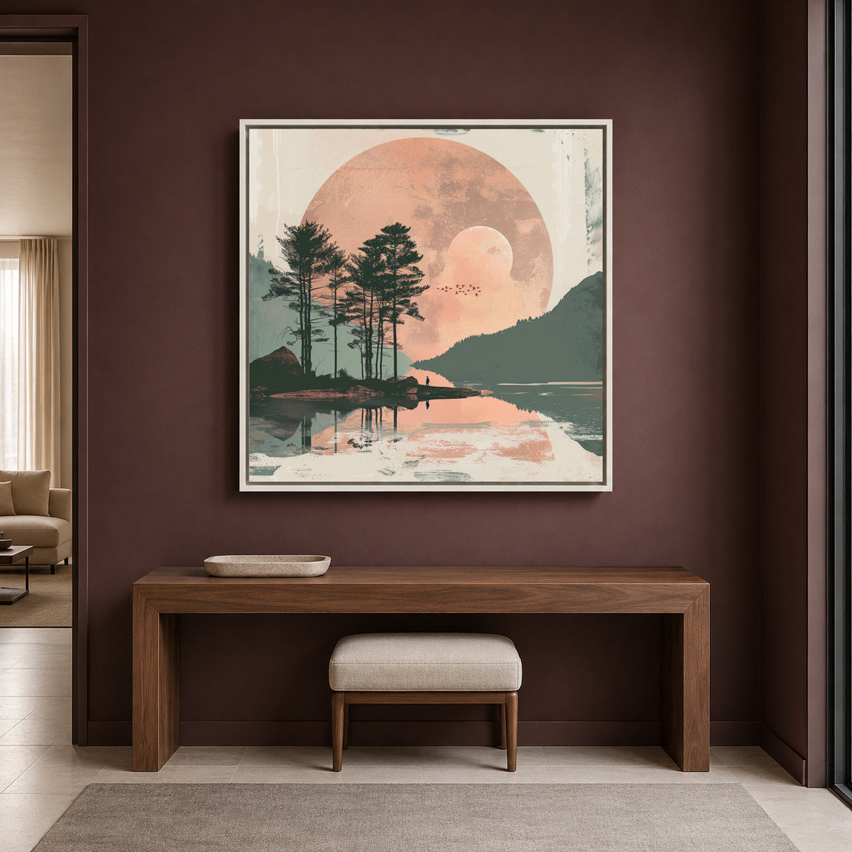 Boho Wall Art Sunset Lake Canvas for Living Room Bedroom Decor
