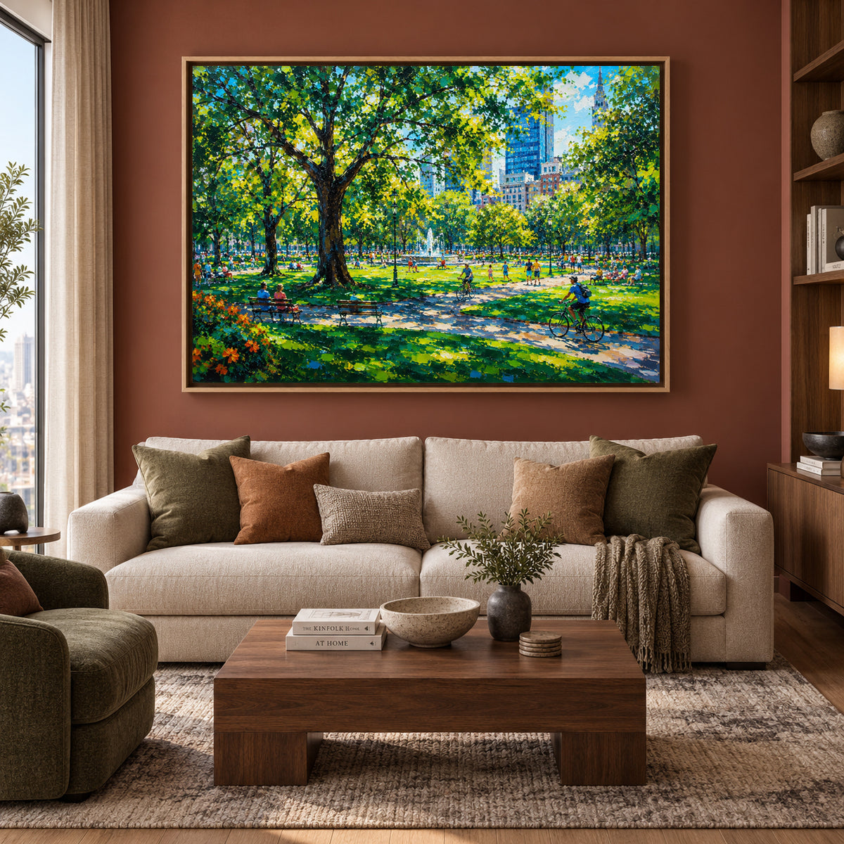 Sunny City Park Skyline Urban Landscape Canvas Wall Art