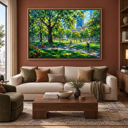 Sunny City Park Skyline Urban Landscape Canvas Wall Art