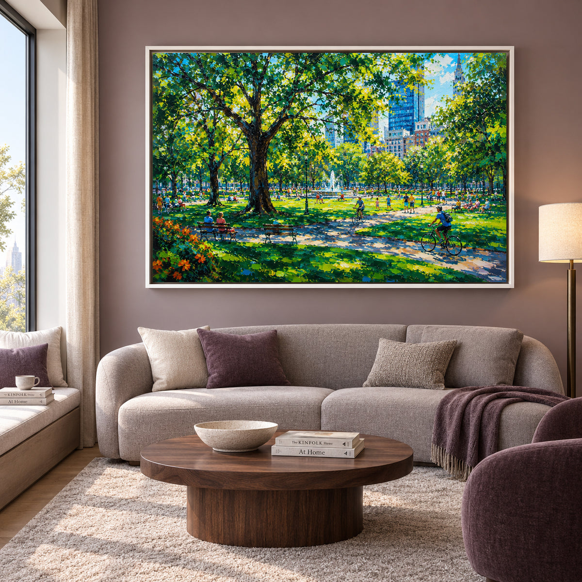 Sunny City Park Skyline Urban Landscape Canvas Wall Art