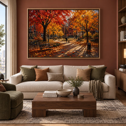 Golden Autumn City Park Landscape Canvas Wall Art