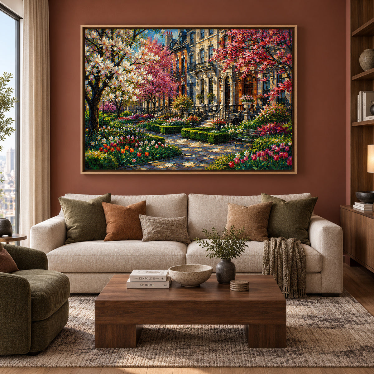 Spring Garden Townhouse Landscape Canvas Wall Art