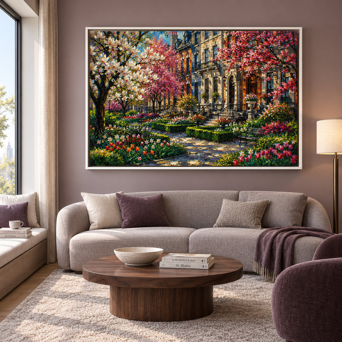 Spring Garden Townhouse Landscape Canvas Wall Art