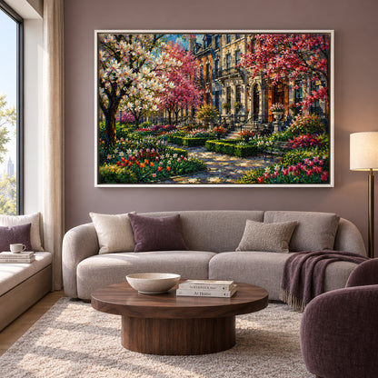 Spring Garden Townhouse Landscape Canvas Wall Art