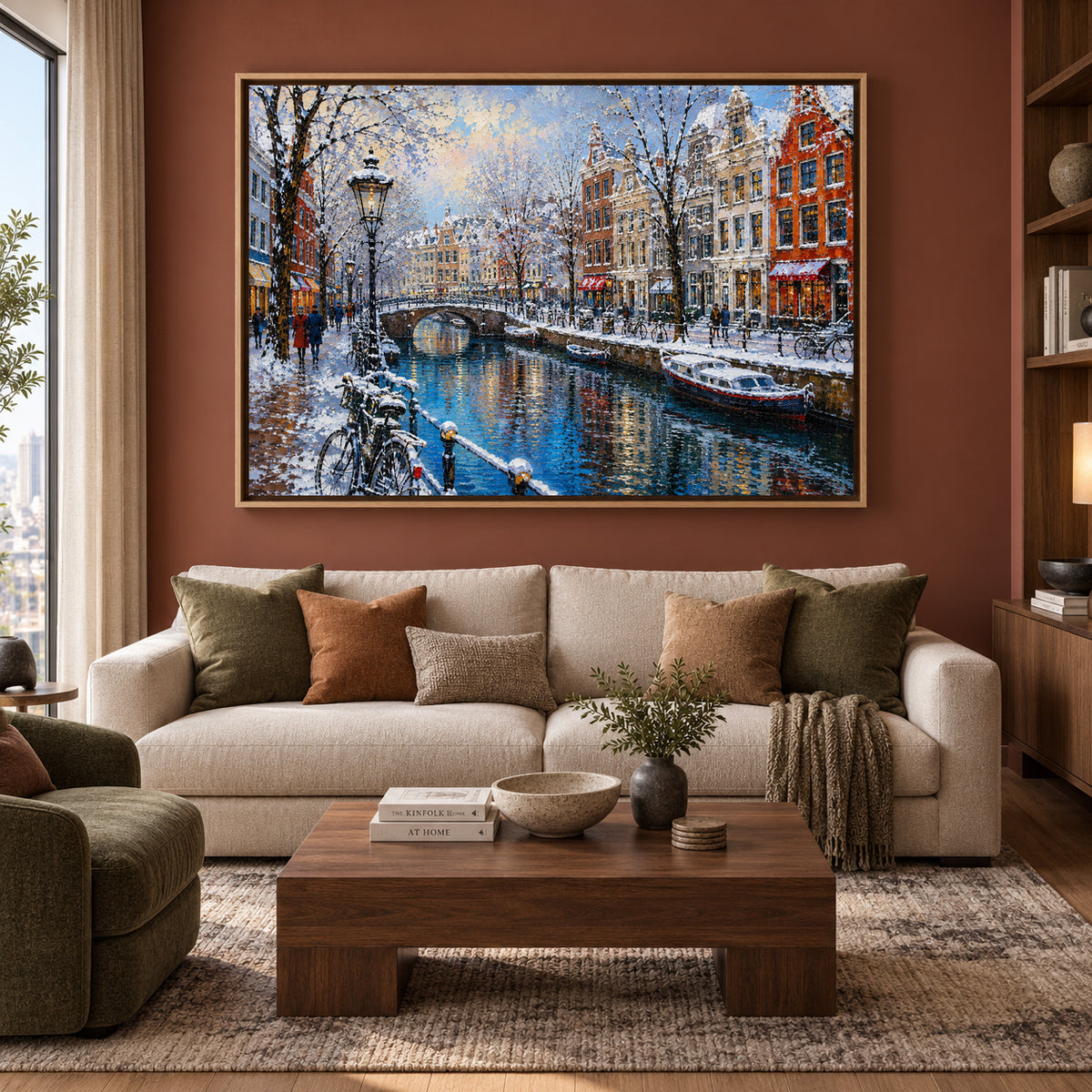 Snowy Amsterdam Canal Winter Cityscape Canvas Wall Art