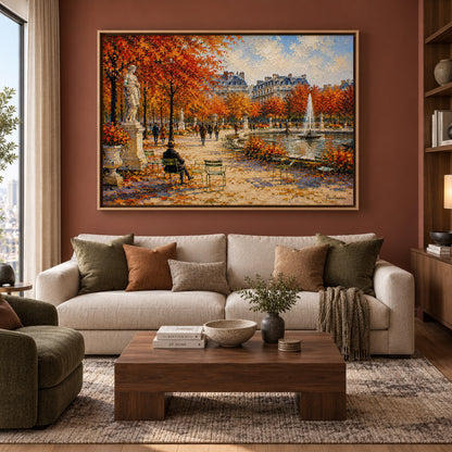 Paris Autumn Garden Fountain Landscape Canvas Wall Art