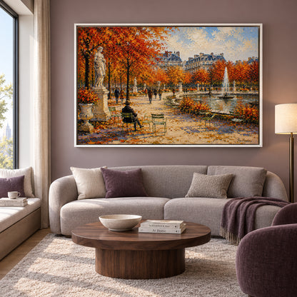 Paris Autumn Garden Fountain Landscape Canvas Wall Art