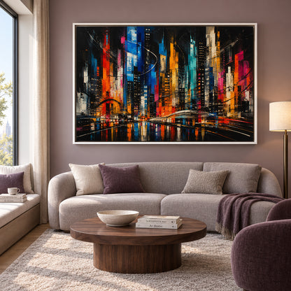 Electric Metropolis Abstract Cityscape Canvas Wall Art
