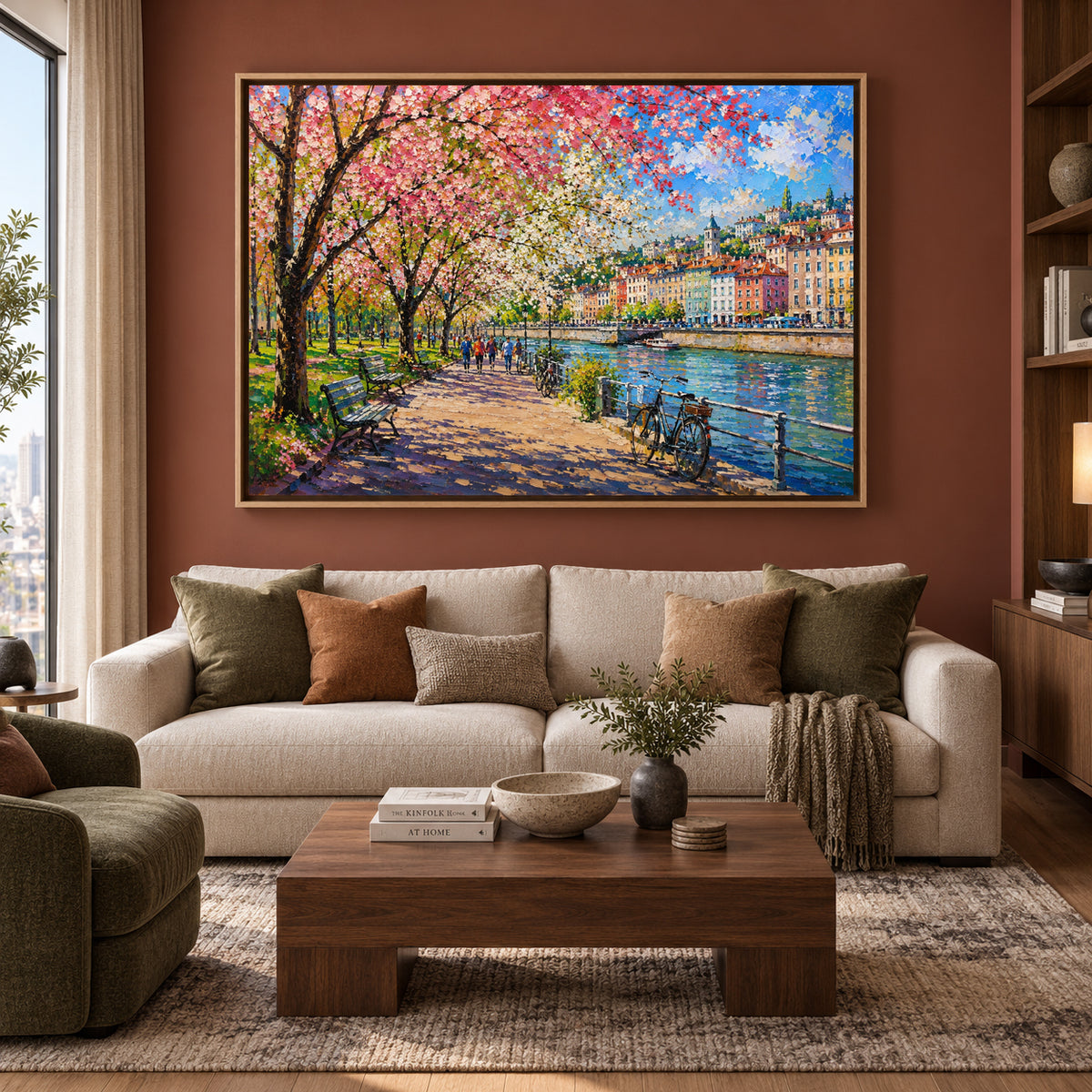 Spring Riverside Promenade European Cityscape Canvas Wall Art