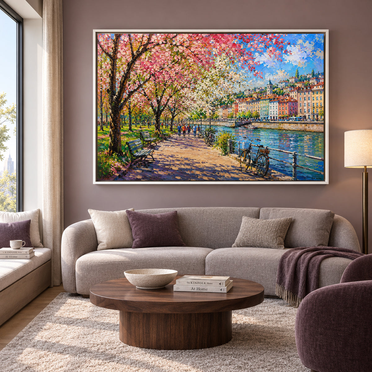 Spring Riverside Promenade European Cityscape Canvas Wall Art
