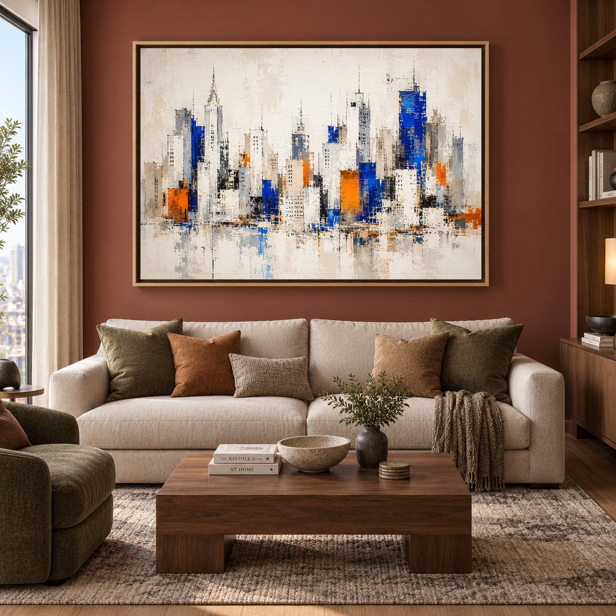 Modern Manhattan Skyline Canvas Art in Blue and Orange