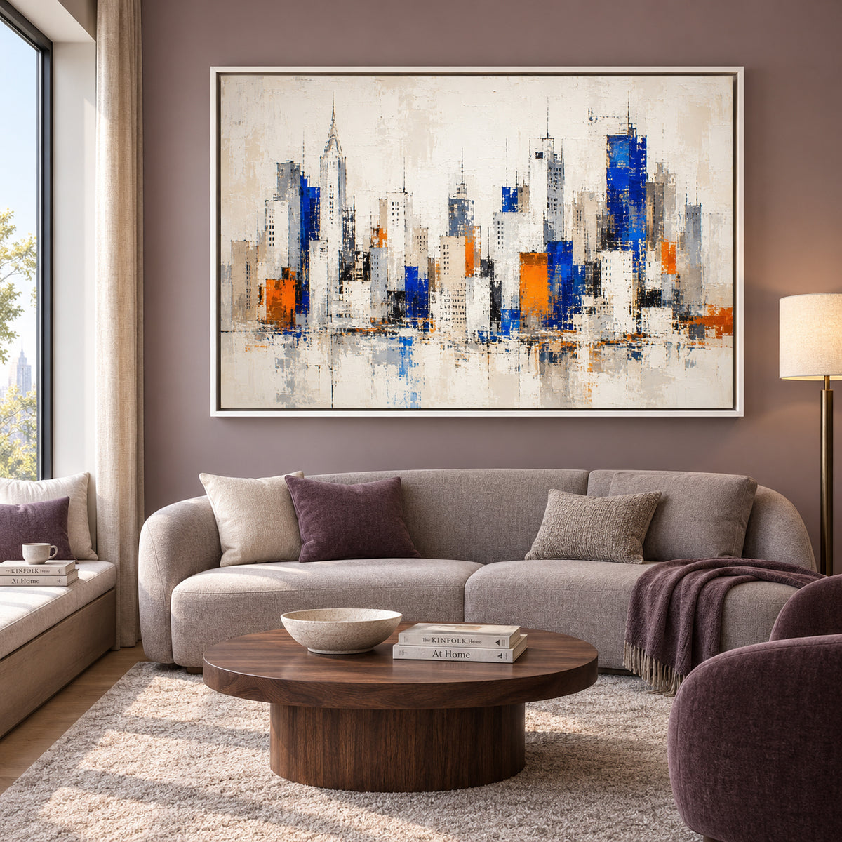 Modern Manhattan Skyline Canvas Art in Blue and Orange