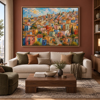 Colorful Mediterranean Hillside Village Canvas Wall Art