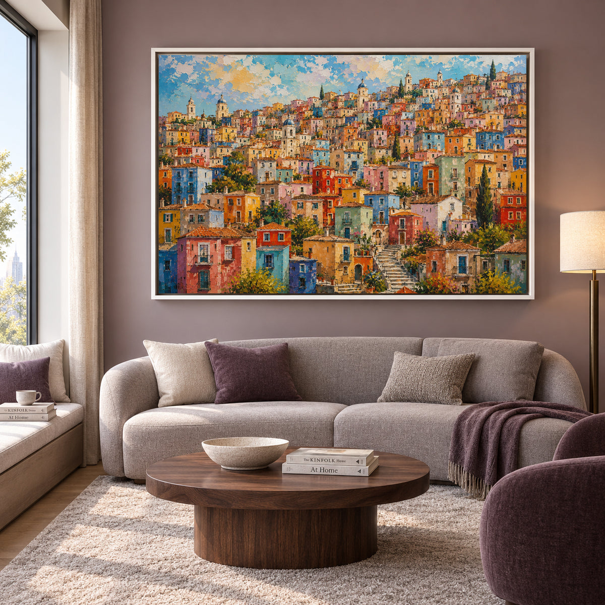 Colorful Mediterranean Hillside Village Canvas Wall Art