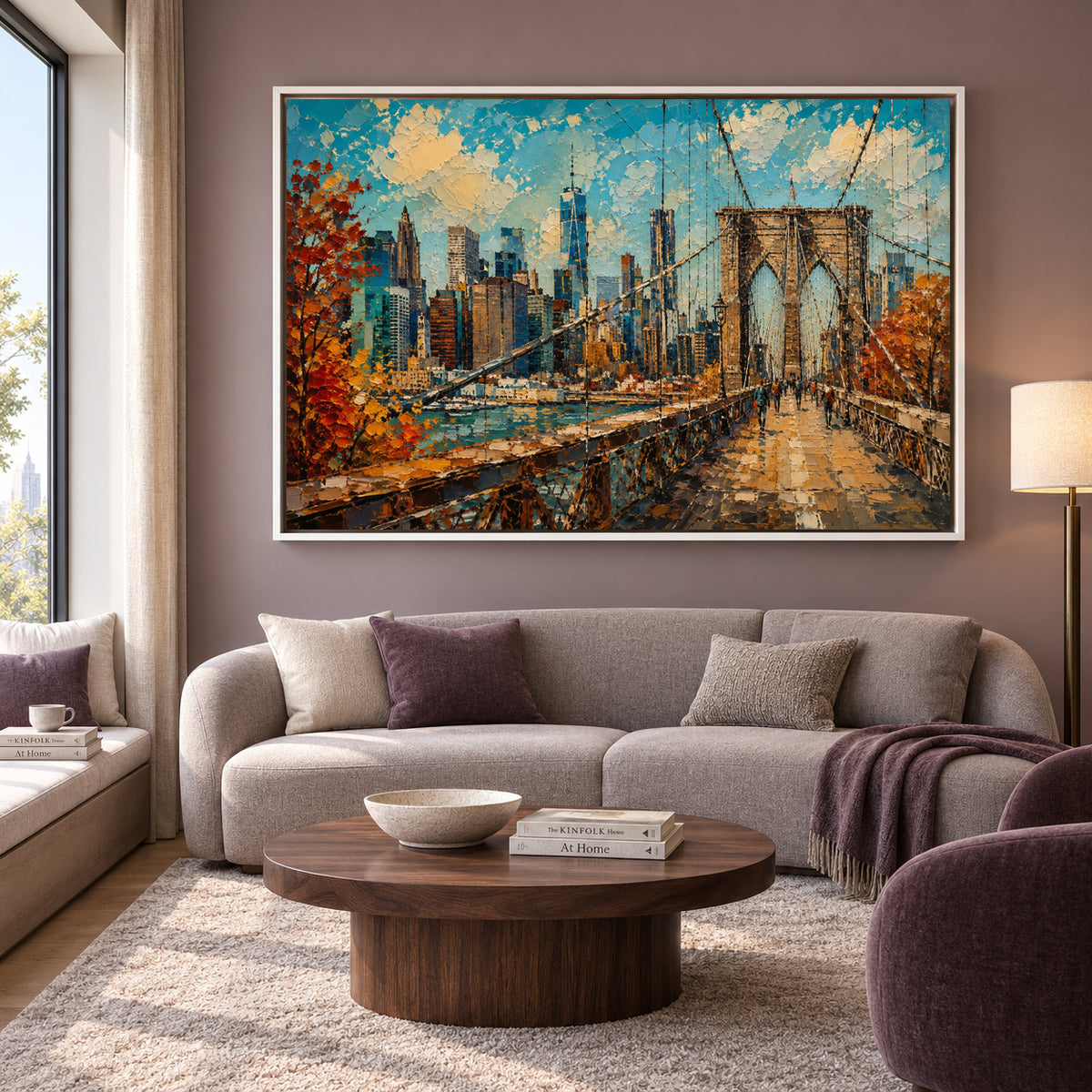 Brooklyn Bridge Autumn Cityscape Canvas Art