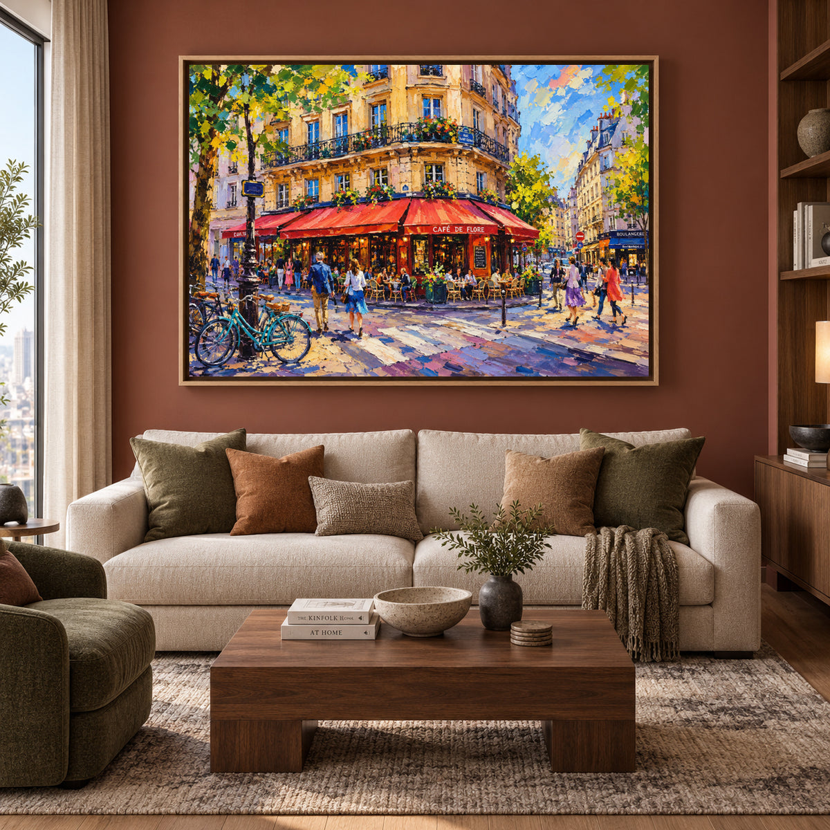 Paris Cafe Street Canvas Art with Colorful French City Scene