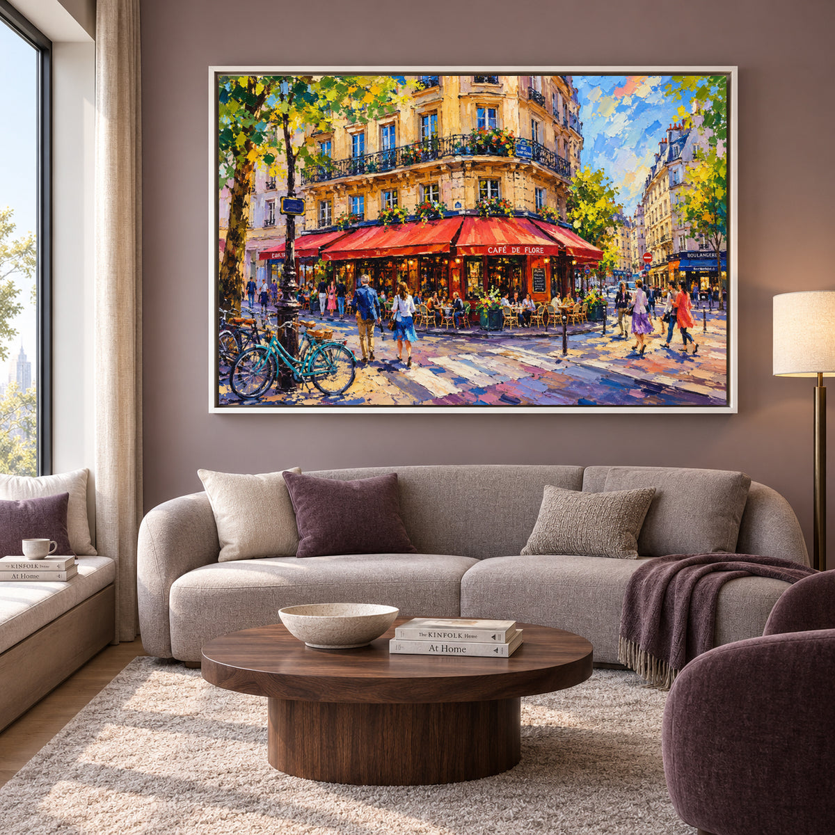 Paris Cafe Street Canvas Art with Colorful French City Scene