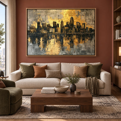 Luxury Golden Skyline Abstract Canvas Wall Art Painting
