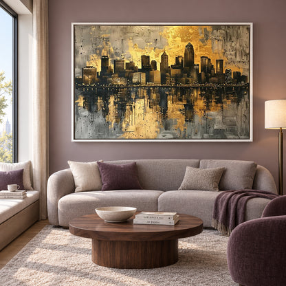 Luxury Golden Skyline Abstract Canvas Wall Art Painting