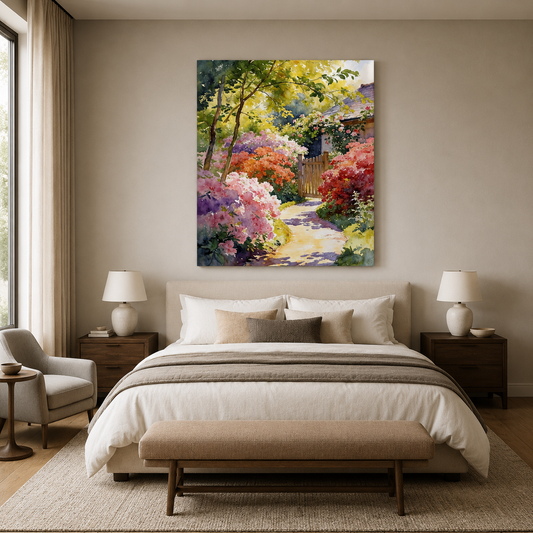 Blooming Garden Path Canvas Wall Art Floral Landscape Painting