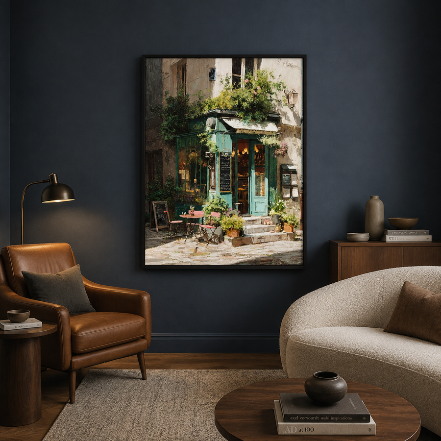 Vintage Paris Café Canvas Wall Art European Coffee Shop Painting