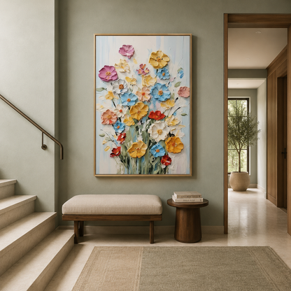 Pastel Floral Bouquet Canvas Wall Art for Elegant Modern Interiors