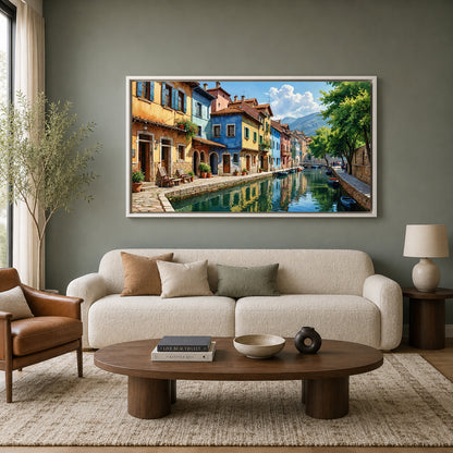 European Canal Town Canvas Wall Art for Living Room Decor