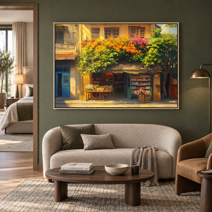 Flower Shop Street Canvas Wall Art for Living Room Home Decor