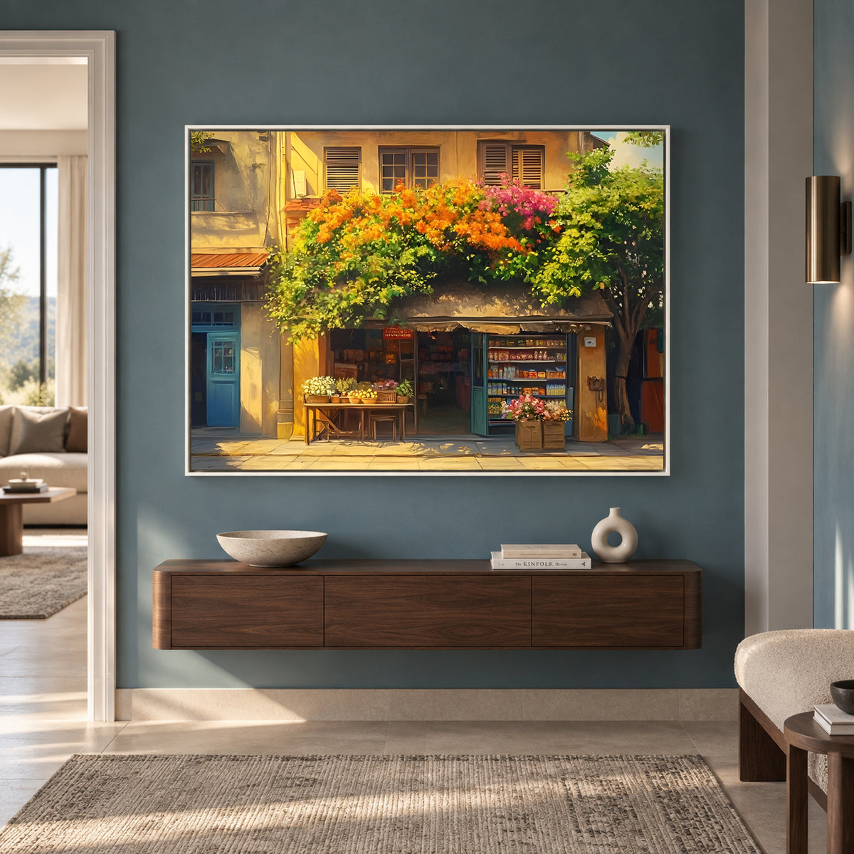 Flower Shop Street Canvas Wall Art for Living Room Home Decor