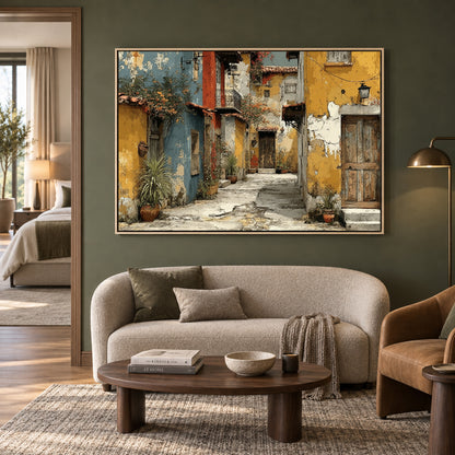 Rustic Mediterranean Village Canvas Wall Art for Living Room Decor