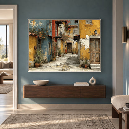 Rustic Mediterranean Village Canvas Wall Art for Living Room Decor