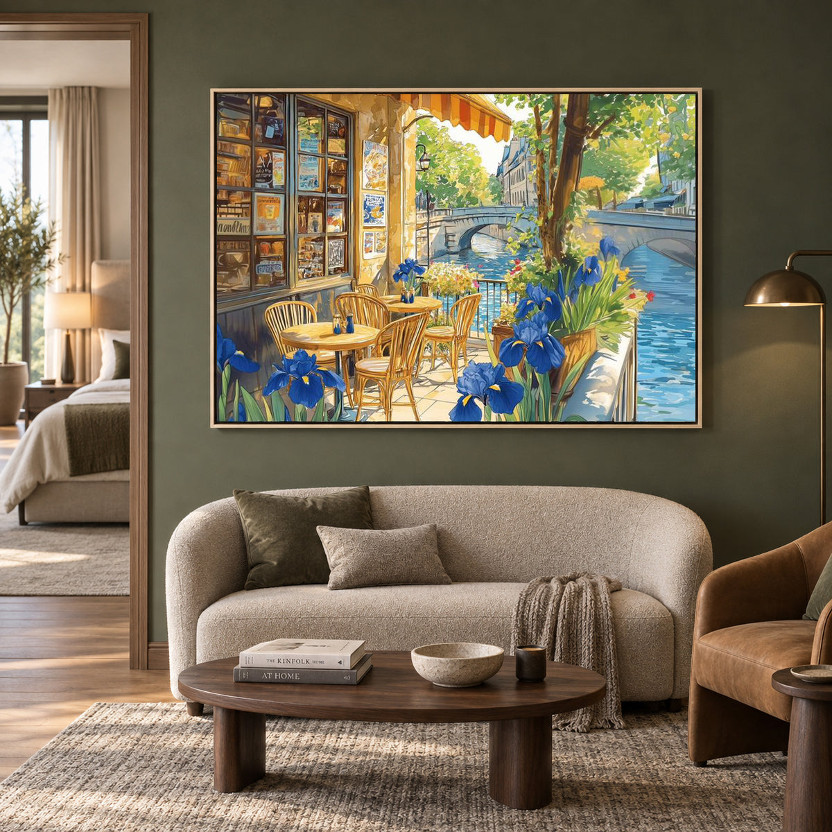 Paris Canal Cafe Canvas Wall Art for Living Room Home Decor