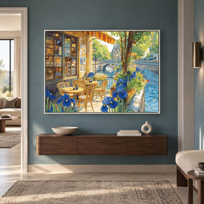 Paris Canal Cafe Canvas Wall Art for Living Room Home Decor