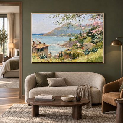 Mediterranean Coastal Landscape Canvas Wall Art for Living Room Decor