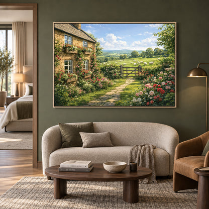 English Cottage Garden Canvas Wall Art for Living Room Home Decor