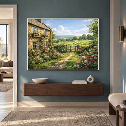 English Cottage Garden Canvas Wall Art for Living Room Home Decor