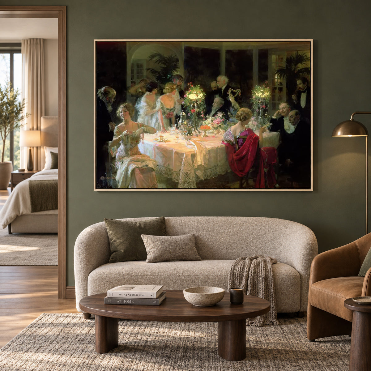 Vintage Elegant Dinner Party Canvas Wall Art for Living Room Decor