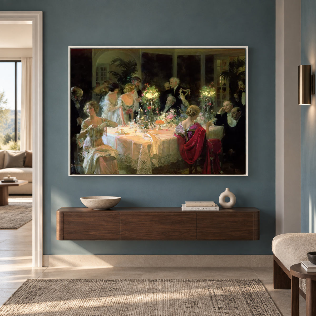 Vintage Elegant Dinner Party Canvas Wall Art for Living Room Decor