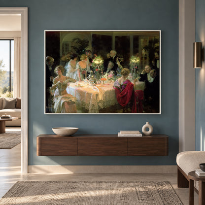 Vintage Elegant Dinner Party Canvas Wall Art for Living Room Decor